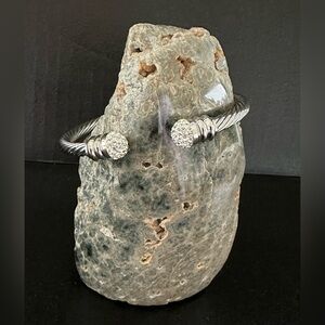 Vintage Silver Colored Open Bangle With Crystal Ends.